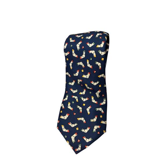 Hermès 5004 EA Navy Blue 100% Silk Boomerang Print Necktie Made in France - Picture 7 of 8